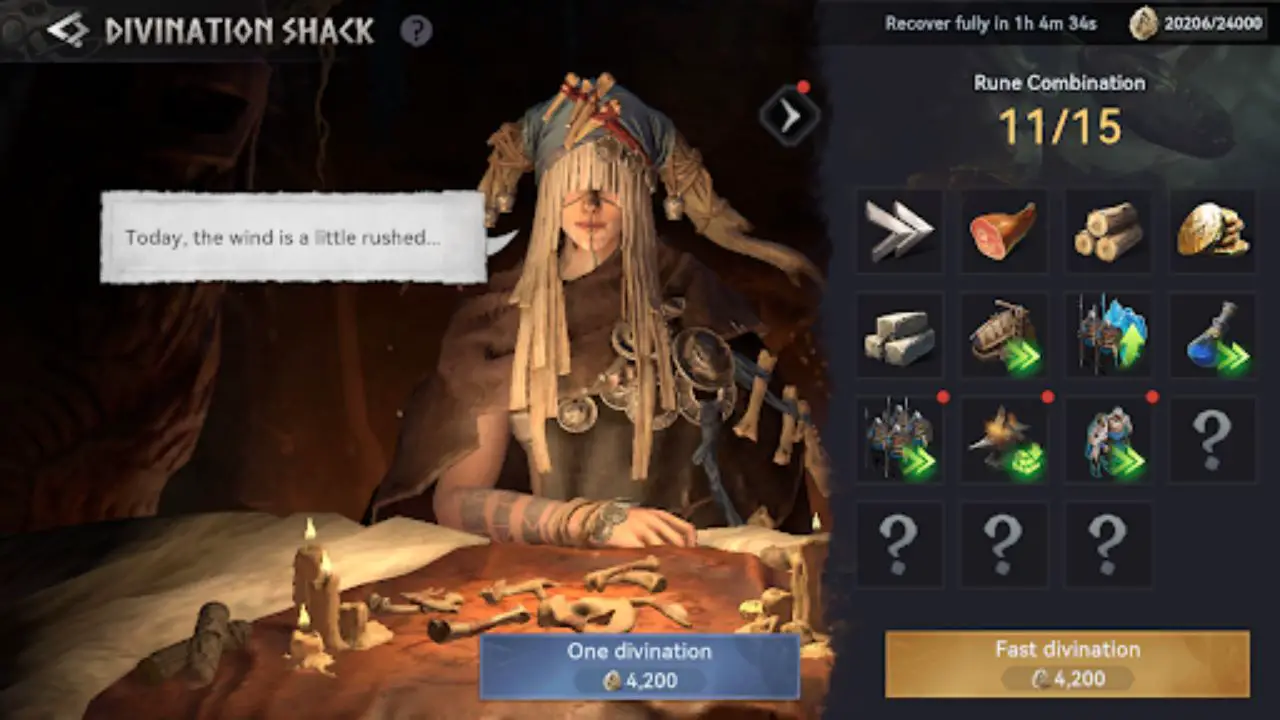 Get resources through Divination Shack in Viking Rise
