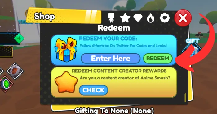 Anime Smash code redemption section