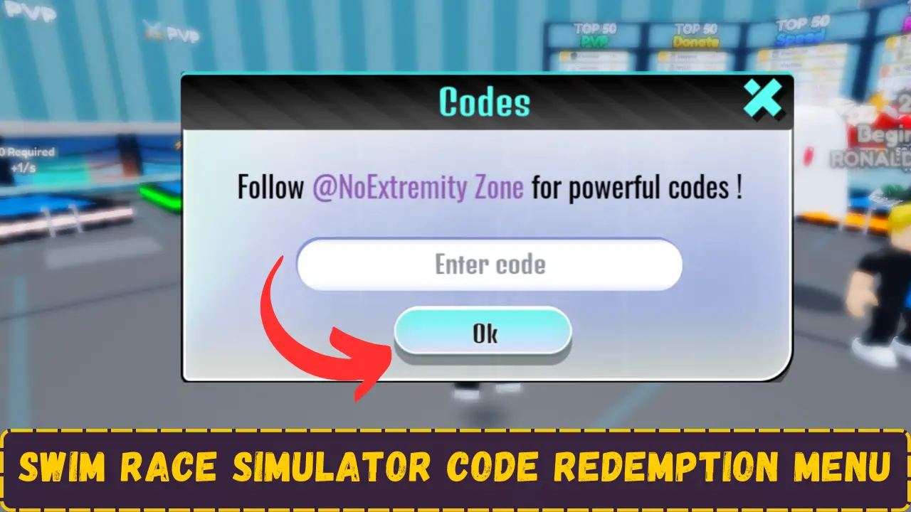 Swim Race Simulator Code redemption menu